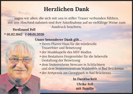 Anzeige von Ferdinand Fell von MGO