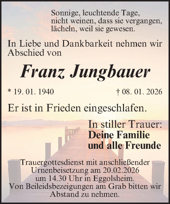 Anzeige von Franz Jungbauer von MGO