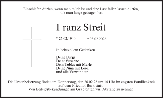 Anzeige von Franz Streit von MGO