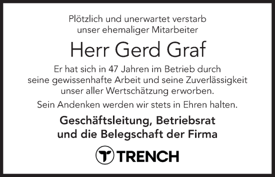 Anzeige von Gerd Graf von MGO