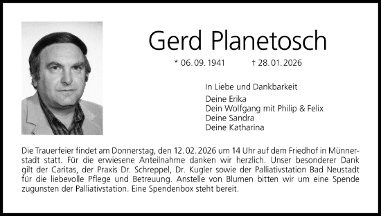 Anzeige von Gerd Planetosch von MGO