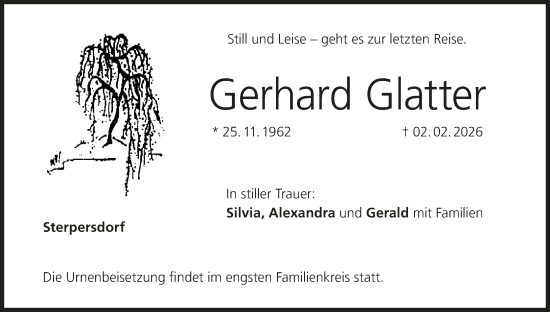 Anzeige von Gerhard Glatter von MGO