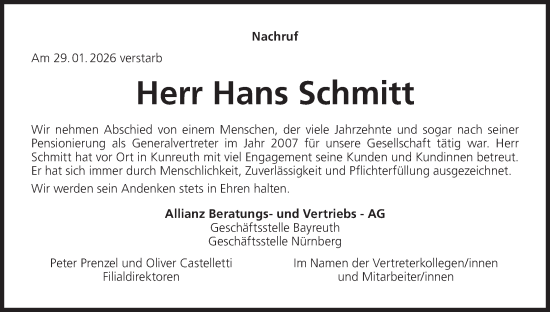 Anzeige von Hans Schmitt von MGO