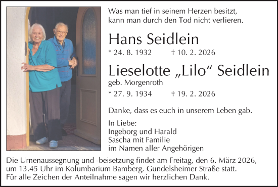 Anzeige von Hans Seidlein von MGO