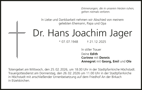 Anzeige von Hans Joachim Jager von MGO