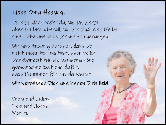 Anzeige von Hedwig Kemmer von MGO