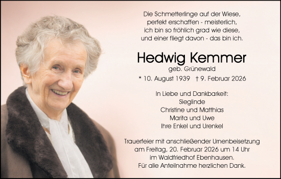 Anzeige von Hedwig Kemmer von MGO