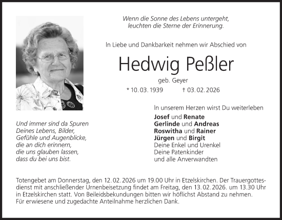 Anzeige von Hedwig Peßler von MGO