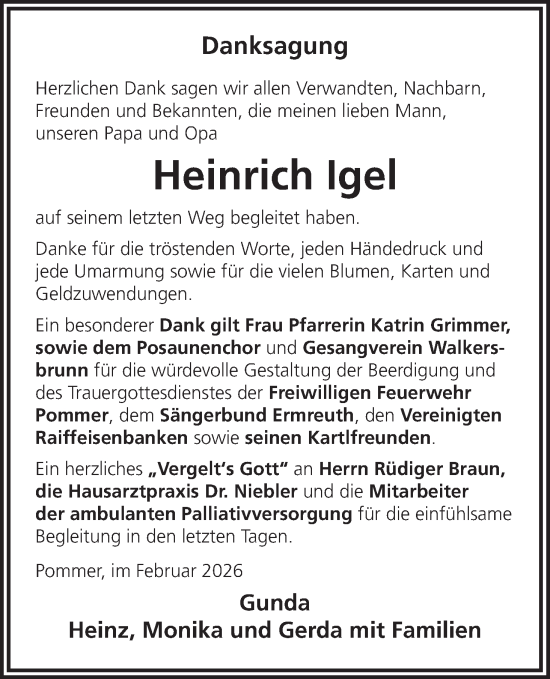 Anzeige von Heinrich Igel von MGO