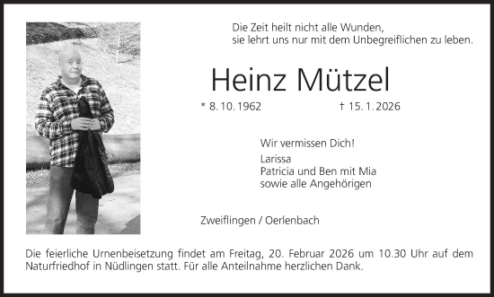 Anzeige von Heinz Mützel von MGO