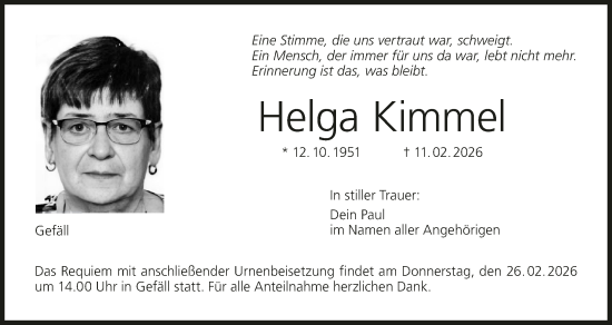Anzeige von Helga Kimmel von MGO