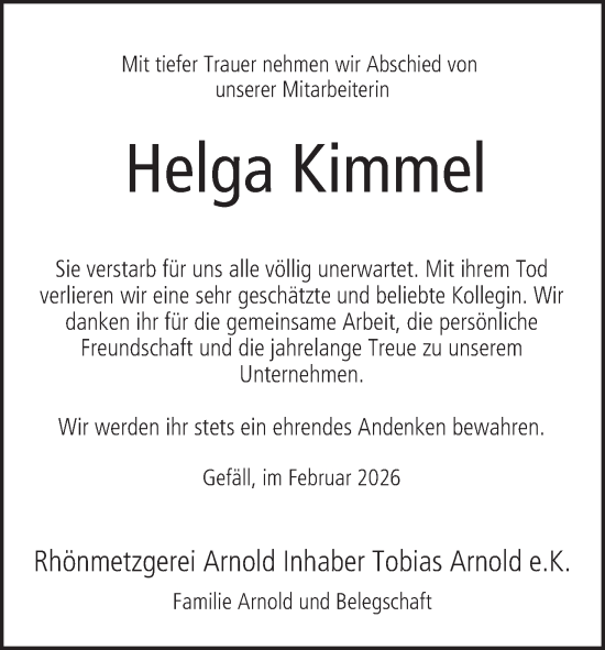 Anzeige von Helga Kimmel von MGO