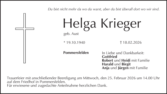Anzeige von Helga Krieger von MGO