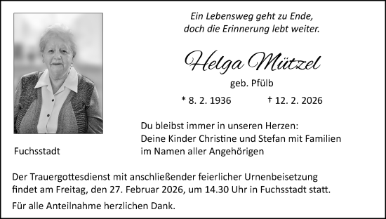 Anzeige von Helga Mützel von MGO