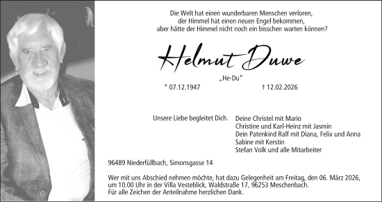 Anzeige von Helmut Duwe von MGO