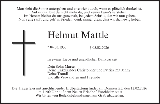 Anzeige von Helmut Mattle von MGO