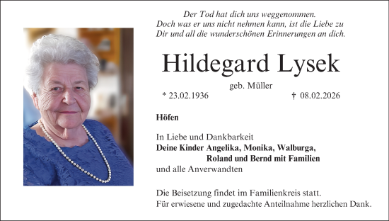 Anzeige von Hildegard Lysek von MGO