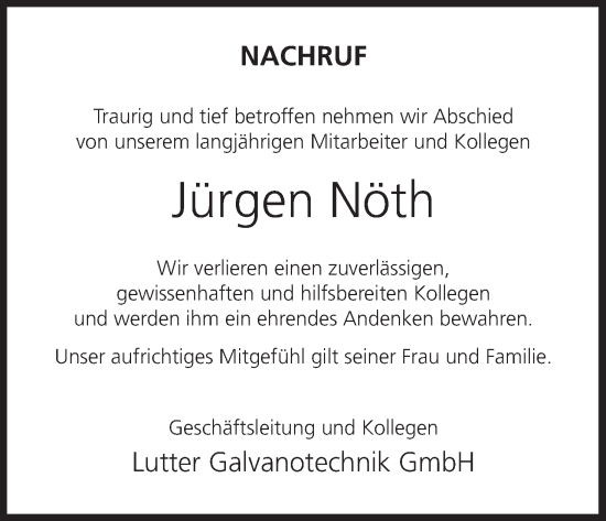 Anzeige von Jürgen Nöth von MGO