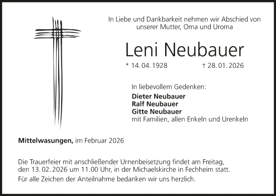 Anzeige von Leni Neubauer von MGO