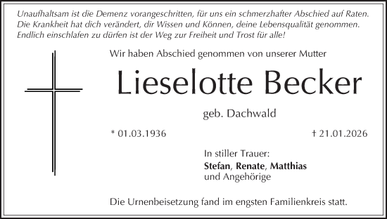 Anzeige von Lieselotte Becker von MGO