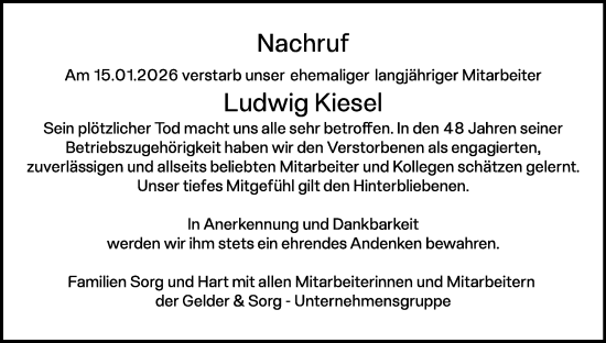 Anzeige von Ludwig Kiesel von MGO