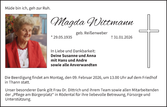 Anzeige von Magda Wittmann von MGO
