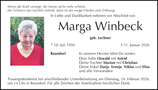 Anzeige von Marga Winbeck von MGO