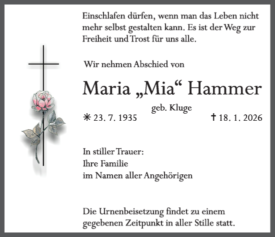 Anzeige von Maria Hammer von MGO