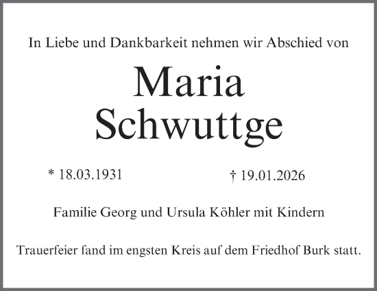 Anzeige von Maria Schwuttge von MGO