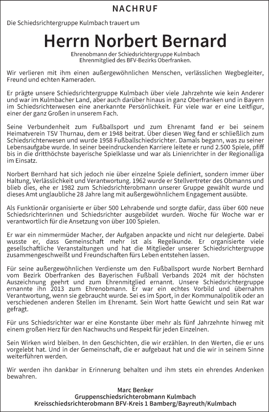 Anzeige von Norbert Bernard von MGO