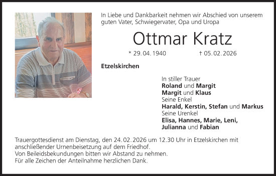 Anzeige von Ottmar Kratz von MGO