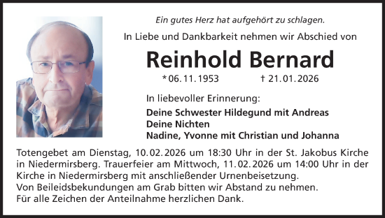 Anzeige von Reinhold Bernard von MGO