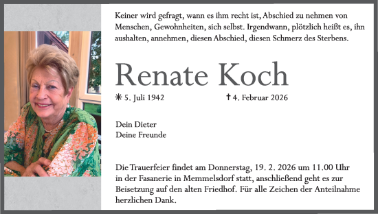 Anzeige von Renate Koch von MGO