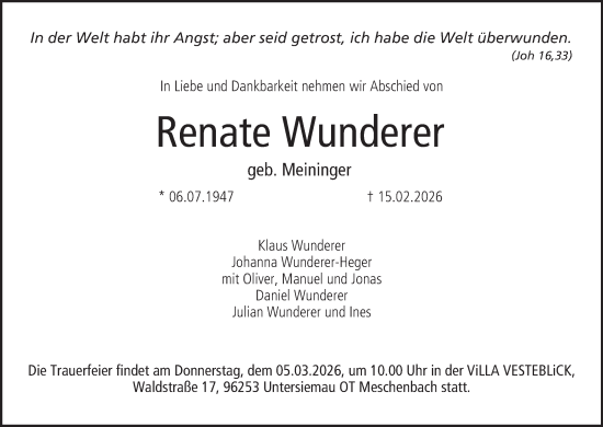 Anzeige von Renate Wunderer von MGO