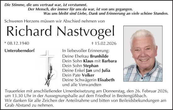 Anzeige von Richard Nastvogel von MGO