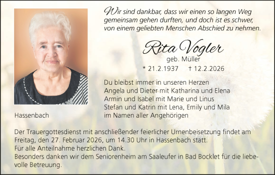 Anzeige von Rita Vogler von MGO