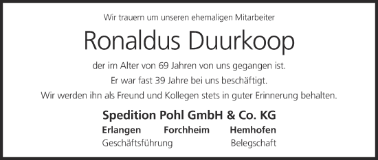 Anzeige von Ronaldus Duurkoop von MGO