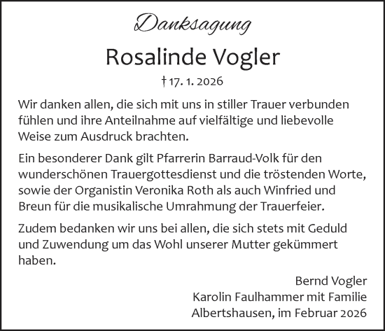 Anzeige von Rosalinde Vogler von MGO