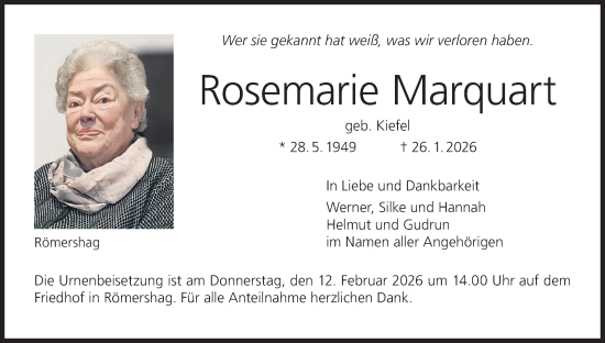 Anzeige von Rosemarie Marquart von MGO