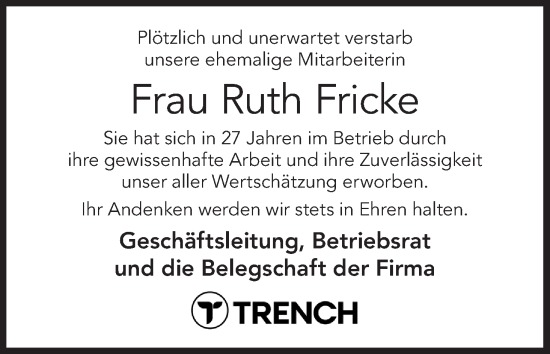 Anzeige von Ruth Fricke von MGO