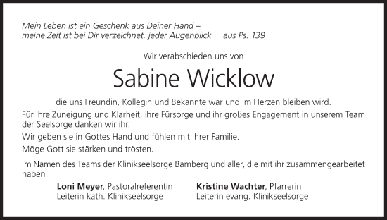 Anzeige von Sabine Wicklow von MGO