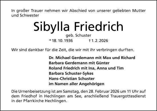 Anzeige von Sibylla Friedrich von MGO
