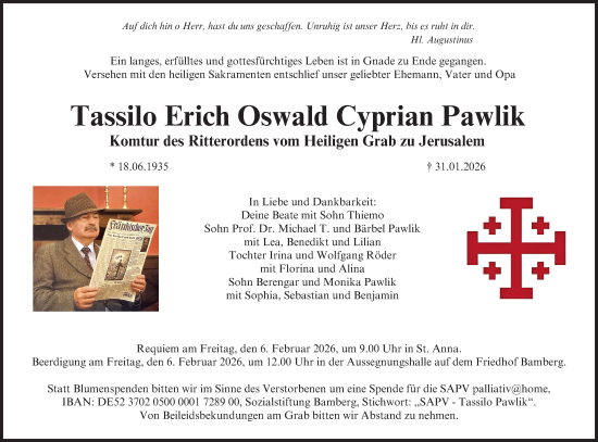 Anzeige von Tassilo Erich Oswald Cyprian Pawlik von MGO