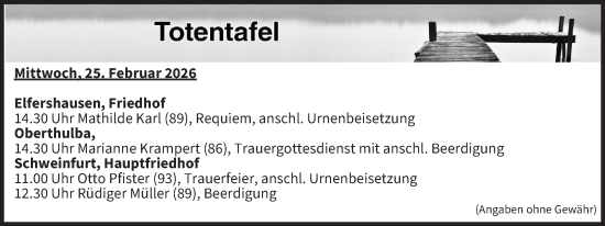 Anzeige von Totentafel vom 25.02.2026 von MGO