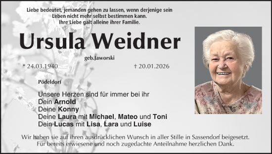 Anzeige von Ursula Weidner von MGO