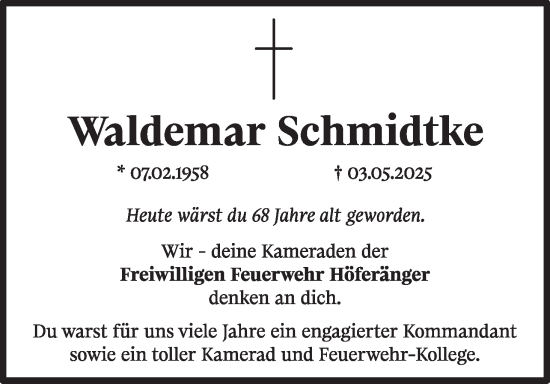 Anzeige von Waldemar Schmidtke von MGO