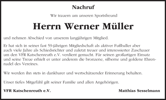 Anzeige von Werner Müller von MGO
