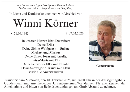 Anzeige von Winni Körner von MGO