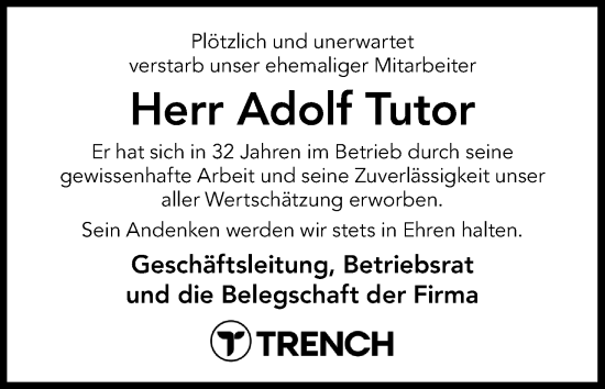 Anzeige von Adolf Tutor von MGO