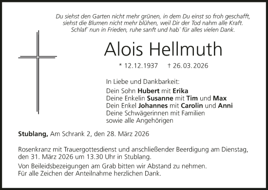 Anzeige von Alois Hellmuth von MGO